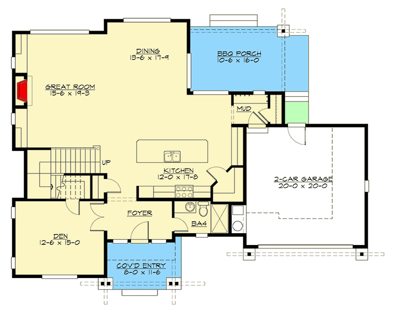 Plan 23786JD: Captivating 4-Bed House Plan with Open Layout and BBQ Porch - Floor Plan - Main Level - Craftsman, Northwest