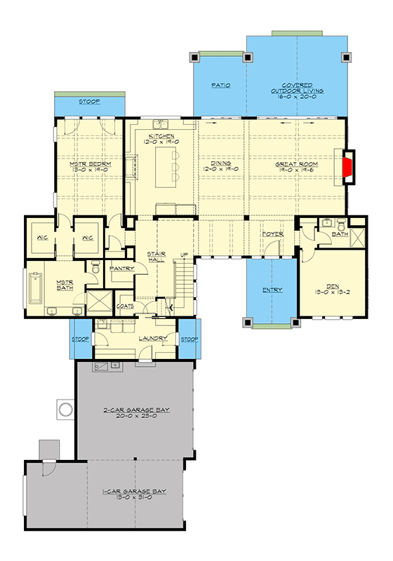Plan 23790JD: Rustic 4-Bed House Plan with 3-Car Garage - Floor Plan - Main Level - Craftsman, Mountain, Northwest