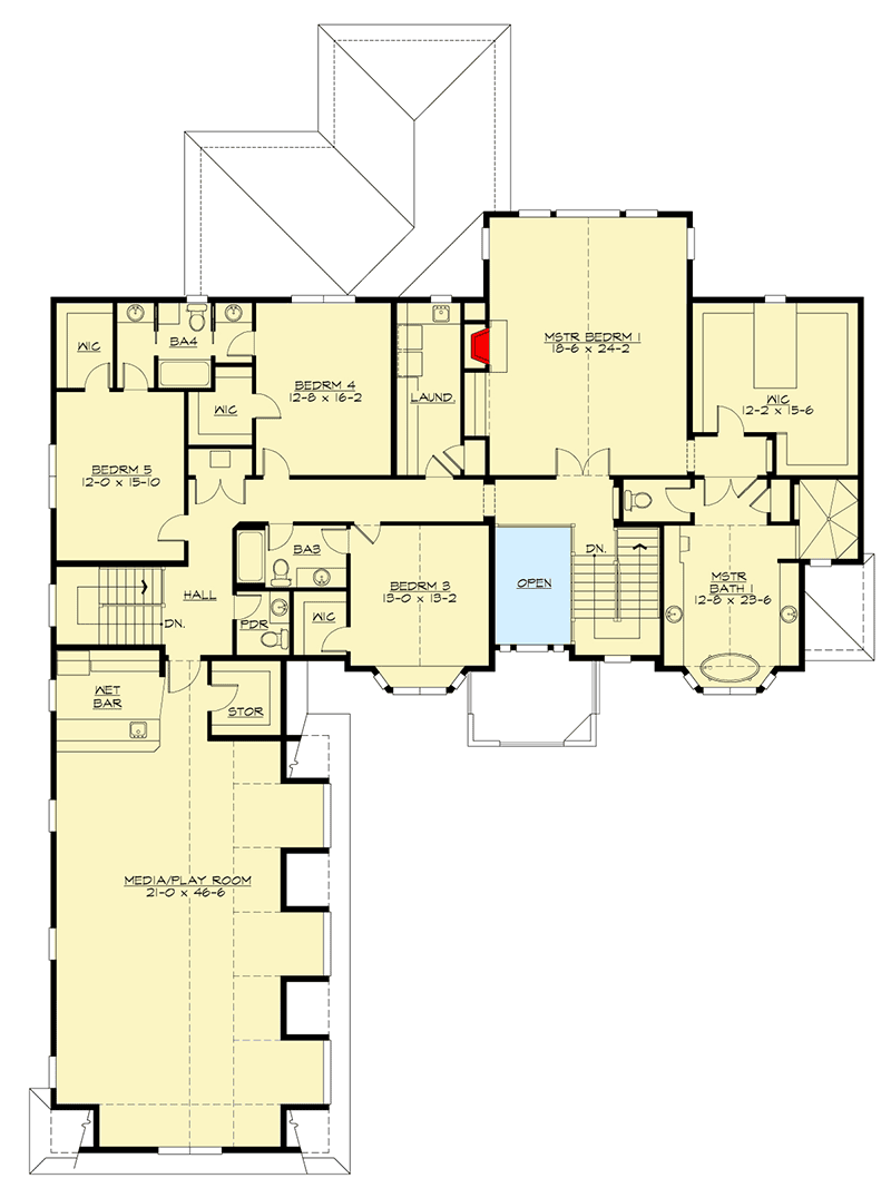 Plan 23799JD: Stately 5-Bed House Plan with Two Master Beds and Outdoor Kitchen - Floor Plan - 2nd Floor - Northwest, Traditional