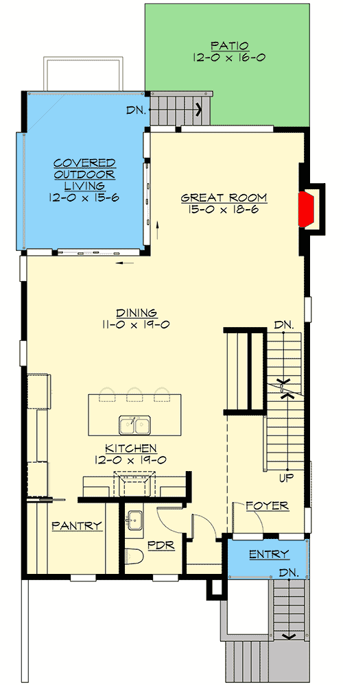 Plan 23802JD: Contemporary 4 Bedroom 2-Story House Plan with Upstairs Master and Laundry - 2877 Sq Ft - Floor Plan - Main Level - Contemporary, Modern, Northwest
