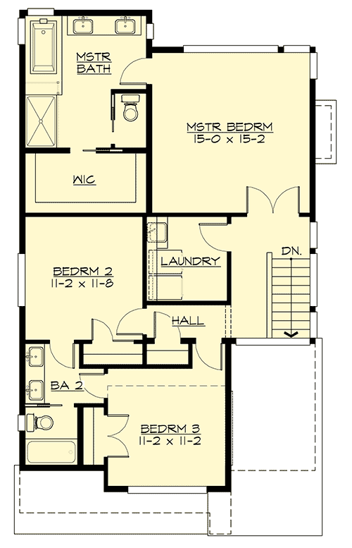 Plan 23802JD: Contemporary 4 Bedroom 2-Story House Plan with Upstairs Master and Laundry - 2877 Sq Ft - Floor Plan - 2nd Floor - Contemporary, Modern, Northwest