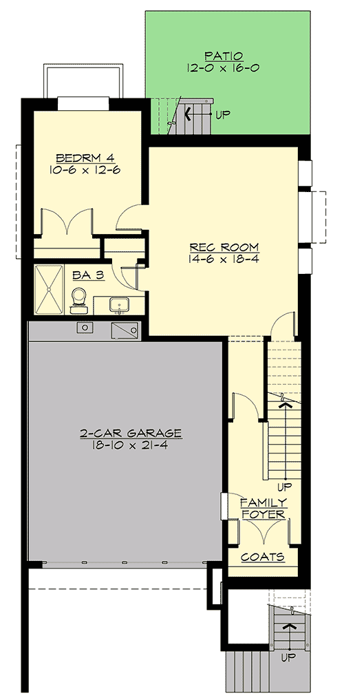 Plan 23802JD: Contemporary 4 Bedroom 2-Story House Plan with Upstairs Master and Laundry - 2877 Sq Ft - Floor Plan - Lower Level - Contemporary, Modern, Northwest