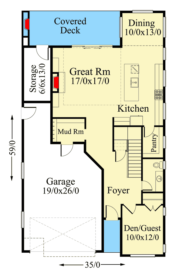 Plan 85277MS: Modern House Plan with Hip Roof Design and a Convertible Den/Bedroom - Floor Plan - Main Level - Contemporary, Modern, Northwest