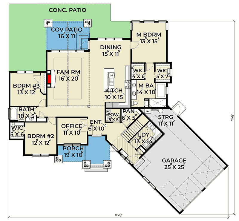 Plan 280026JWD: Amazing Craftsman House Plan with Bonus Room Above Garage - Floor Plan - Main Level - Craftsman, Northwest