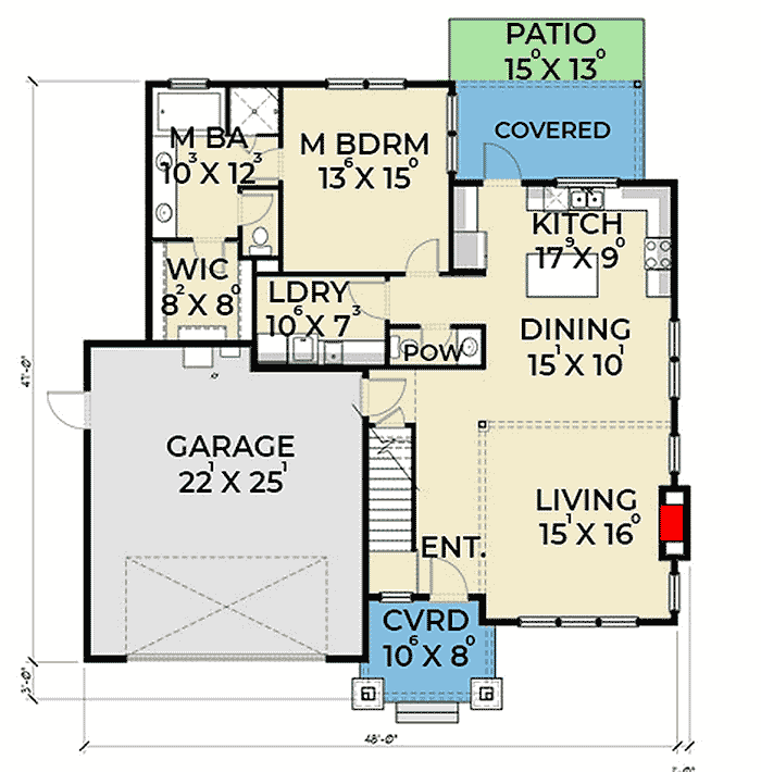 Plan 280028JWD: Lovely 3-Bed Craftsman House Plan with First-Floor Master - Floor Plan - Main Level - Craftsman, Northwest