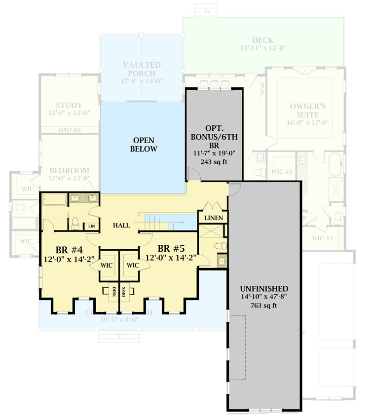 Plan 46380LA: Exclusive Country Dream House Plan with Optional 6th Bedroom - Floor Plan - 2nd Floor - Country, Farmhouse, Modern Farmhouse, Traditional