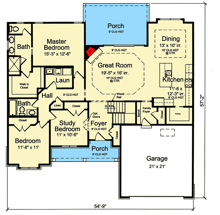 Plan 39285ST: One-Level Traditional House Plan with Covered Porch - Floor Plan - Main Level - Country, Ranch, Traditional