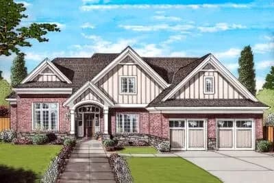 2-Story Multi-Gabled 3-Bed House Plan