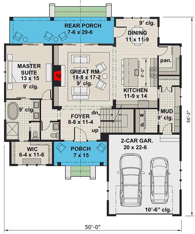 Plan 14677RK: 4-Bed Modern Farmhouse Plan with Two Laundry Rooms - Floor Plan - Main Level - Craftsman, Farmhouse, Modern Farmhouse, New American, Traditional