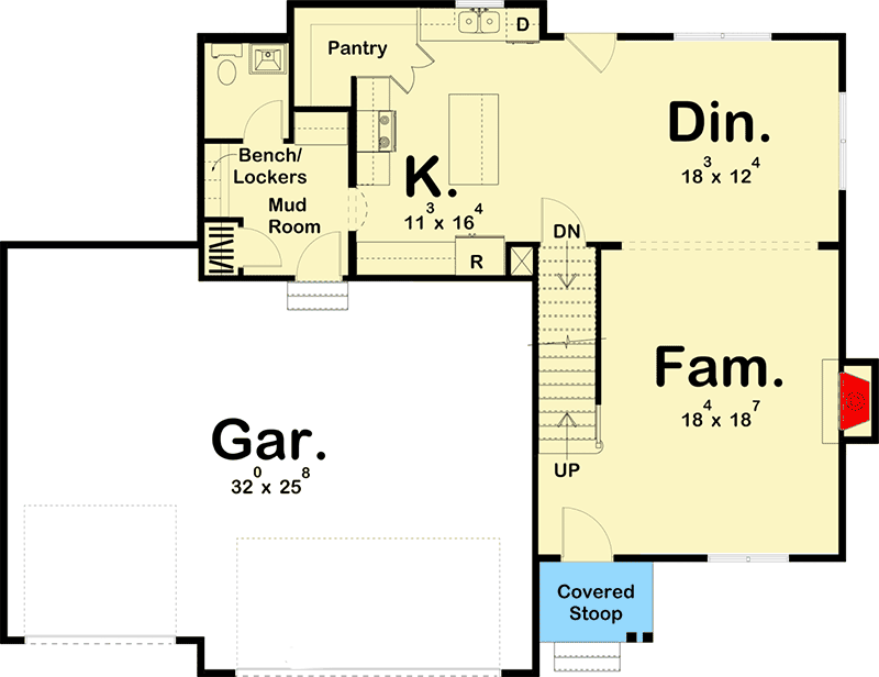 Plan 62751DJ: Modern Farmhouse Plan with 4 Upstairs Bedrooms - Floor Plan - Main Level - Country, Farmhouse, Northwest, Prairie