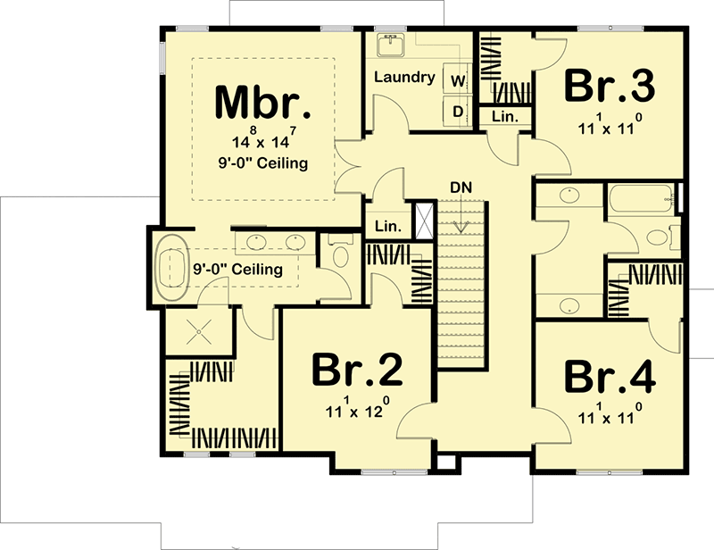 Plan 62751DJ: Modern Farmhouse Plan with 4 Upstairs Bedrooms - Floor Plan - 2nd Floor - Country, Farmhouse, Northwest, Prairie