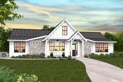 Exclusive One-Story Modern Farmhouse Plan with Private Master Patio