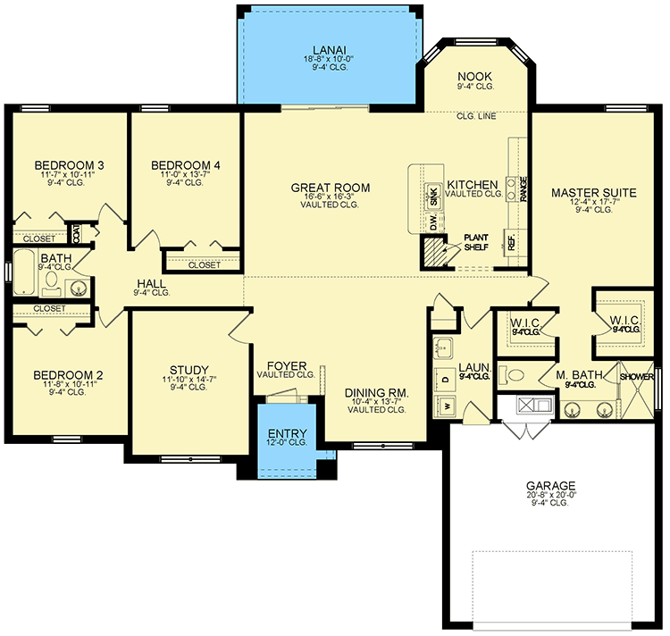 Plan 82249KA: One-Level House Plan with Private Master Bed and Lanai - Floor Plan - Main Level - Florida-Style, Ranch, Southern