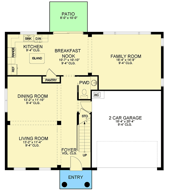 Plan 82253KA: Two-Story Traditional House Plan with Second-Level Master - Floor Plan - Main Level - Florida-Style, Southern, Traditional