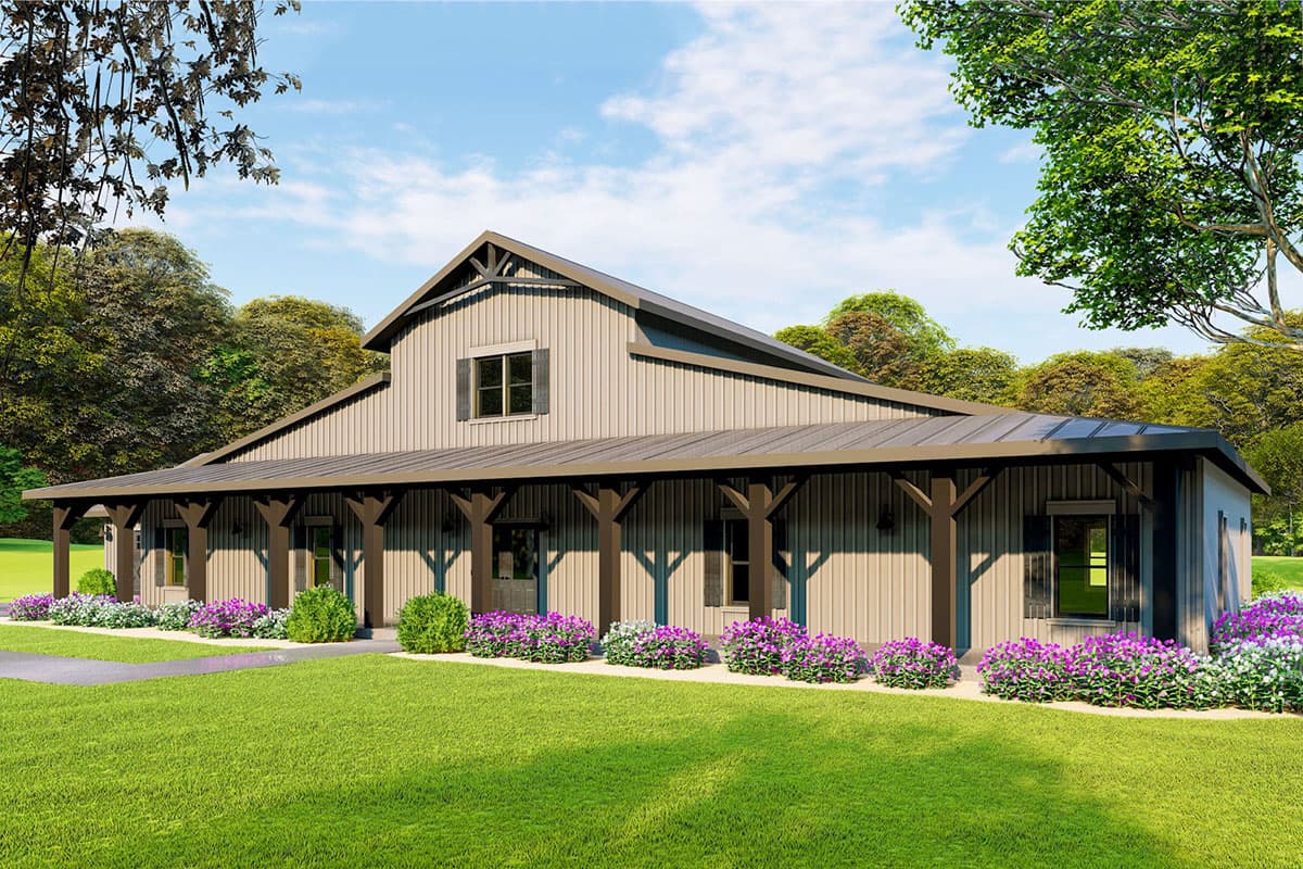 Plan 70615SND: Modern Farmhouse Plan with Barndominium Style Exterior - Image #6 - Barndominium, Country, Farmhouse, Mountain, Southern