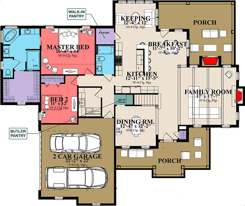 Plan 86319HH: New American House Plan with Second-Level Bonus Room - 2758 Sq Ft - Floor Plan - Main Level - Farmhouse, New American, Traditional