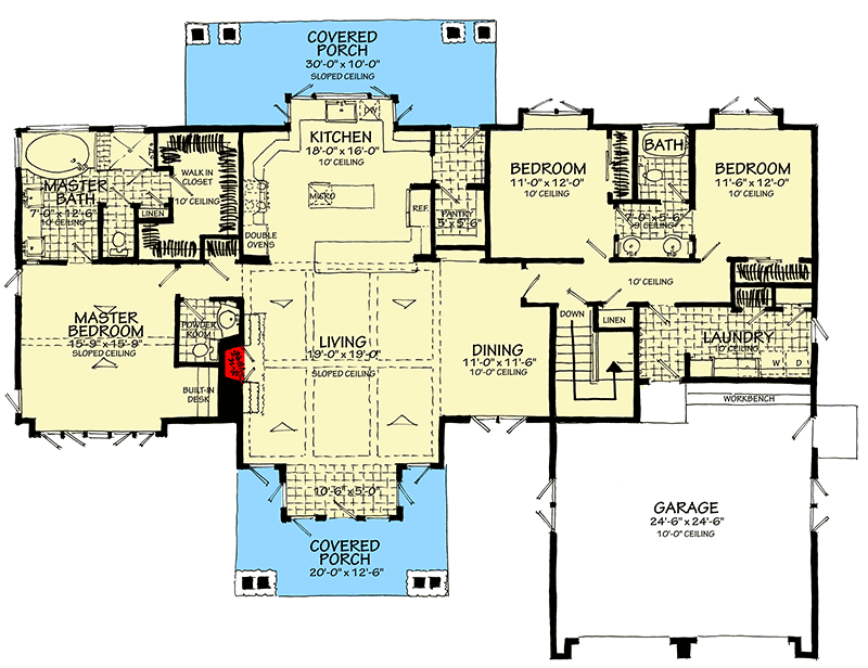 Plan 12958KN: Exquisite One-Story House Plan with 3 Bedrooms - Floor Plan - Main Level - Country, Farmhouse, Modern Farmhouse, Ranch