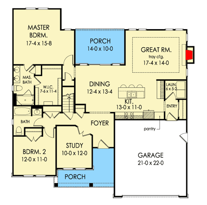 Plan 790051GLV: Charming Exclusive 2-Bed House Plan  - Floor Plan - Main Level - Ranch, Traditional