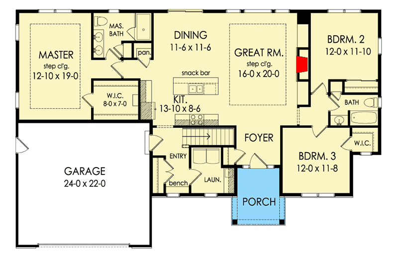 Plan 790053GLV: Exclusive One-Level House Plan with Private Master Bedroom - Floor Plan - Main Level - Ranch, Traditional