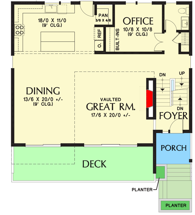 Plan 69713AM: Drive-Under Contemporary House Plan with 2-Story Great Room - 2437 Sq Ft - Floor Plan - Main Level - Contemporary, Modern, Northwest