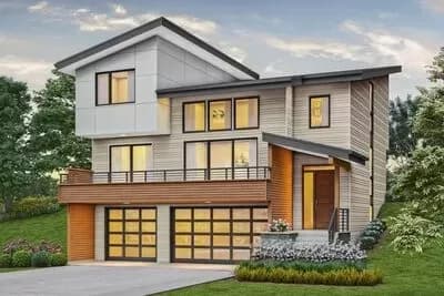 Drive-Under Contemporary House Plan with 2-Story Great Room - 2437 Sq Ft