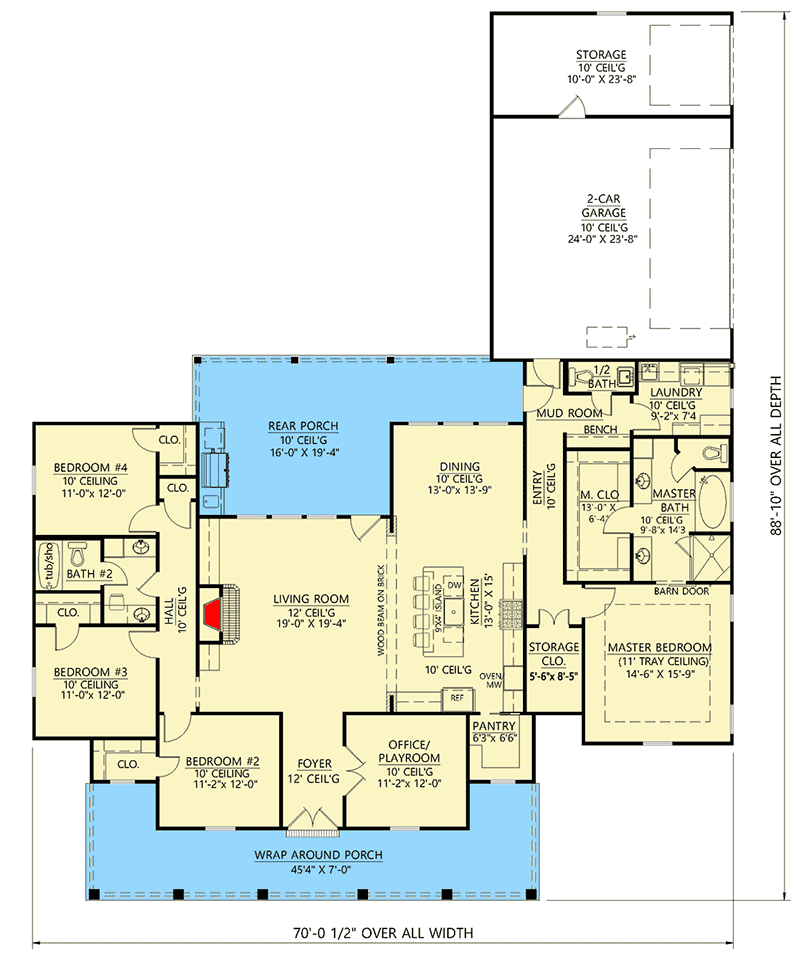 Plan 56432SM: Desirable One-Level Farmhouse Plan with Ample Storage Space - 2520 Sq Ft - Floor Plan - Main Level - Country, Farmhouse, Modern Farmhouse, Southern
