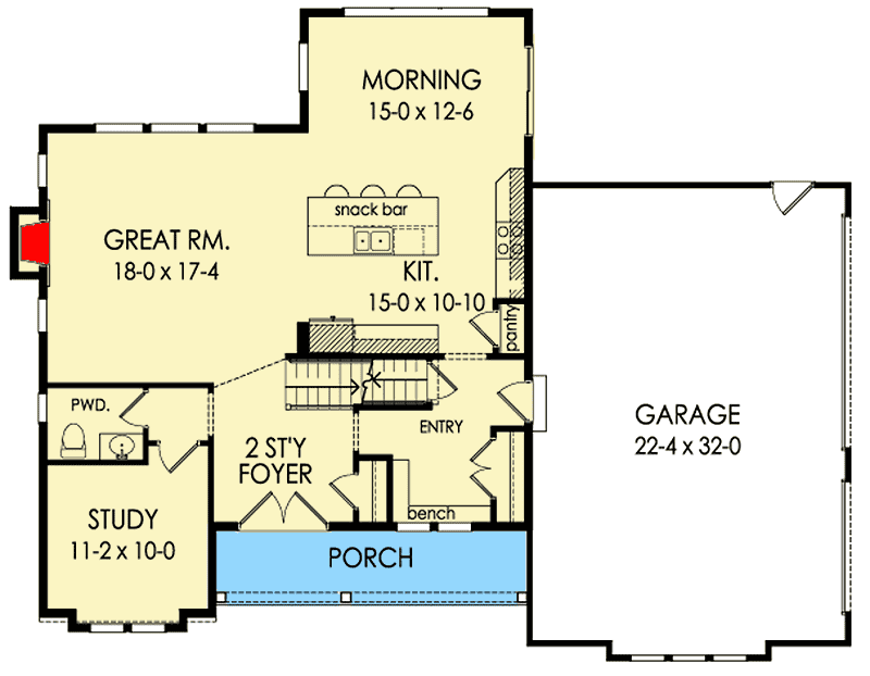 Plan 790062GLV: Exclusive Farmhouse Plan with Second-Level Master Bed and Laundry - Floor Plan - Main Level - Country, Farmhouse, Modern Farmhouse