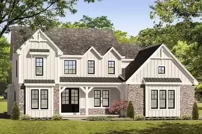 Exclusive Farmhouse Plan with Second-Level Master Bed and Laundry