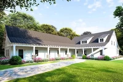 Porch Lover's Farmhouse Plan with 4-Car Garage - 2663 Sq Ft