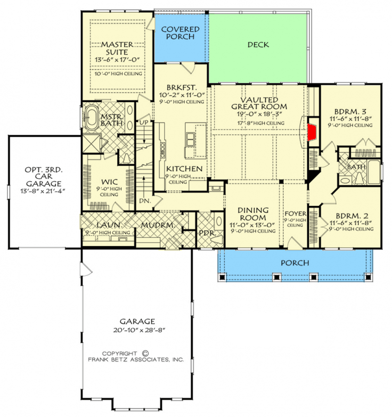 Plan 710119BTZ: New American House Plan with Third Car Garage and Two Bonus Room Options - Floor Plan - Main Level - Country, Craftsman, New American