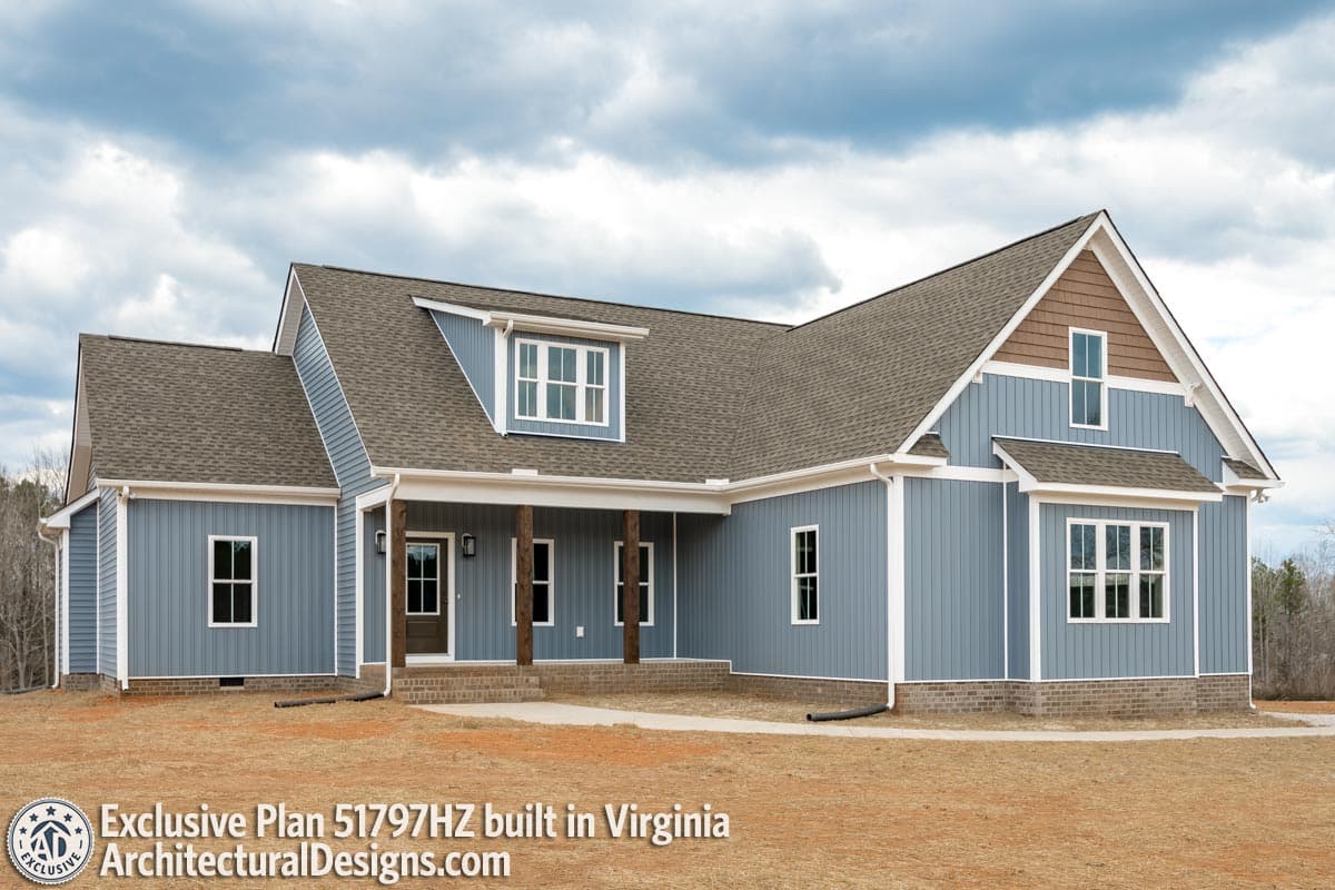 Plan 51797HZ: Exclusive Split-Bed Cottage House Plan with Shed Dormer - Image #7 - Cottage, Country, Farmhouse, New American, Traditional