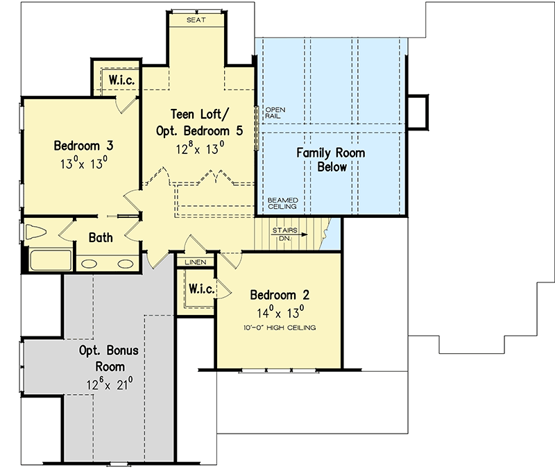 Plan 710130BTZ: 4-Bed House Plan with Convertible Upstairs Loft - Floor Plan - 2nd Floor - Cottage, Country, Craftsman, New American