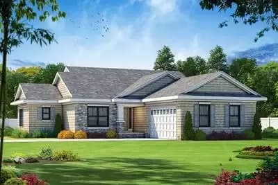 Craftsman Ranch Home Plan with Split Bedroom Layout