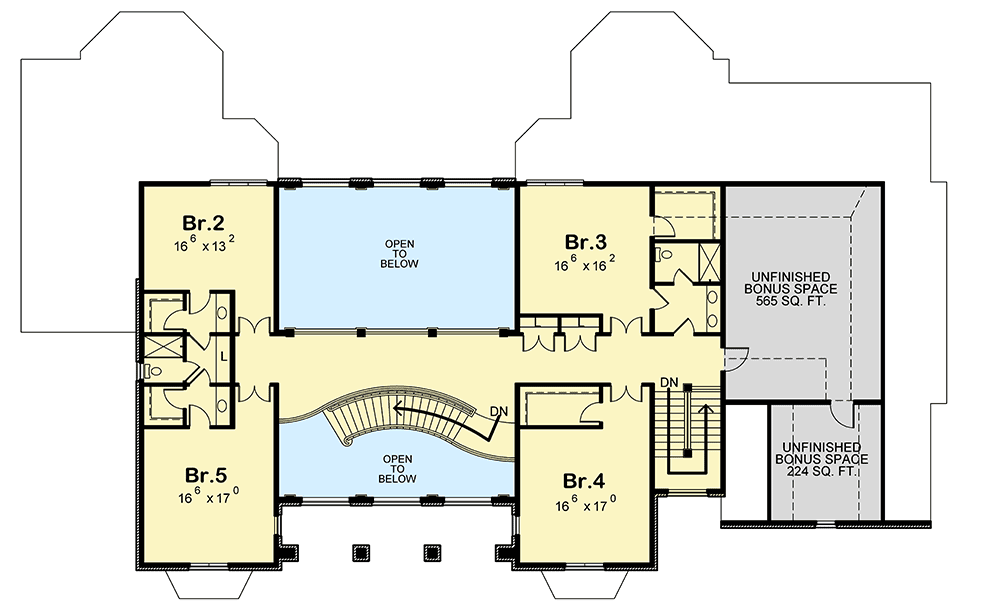 Plan 42576DB: Majestic Two-Level House Plan with Main-Level Owner's Suite - Floor Plan - 2nd Floor - Traditional