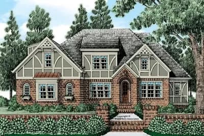 Classic Home Plan with Arched Windows and Brick Exterior