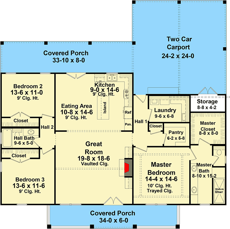 Plan 51188MM: Open Concept 3-Bed Modern Farmhouse Plan with Carport - Floor Plan - Main Level - Country, Farmhouse, Modern Farmhouse
