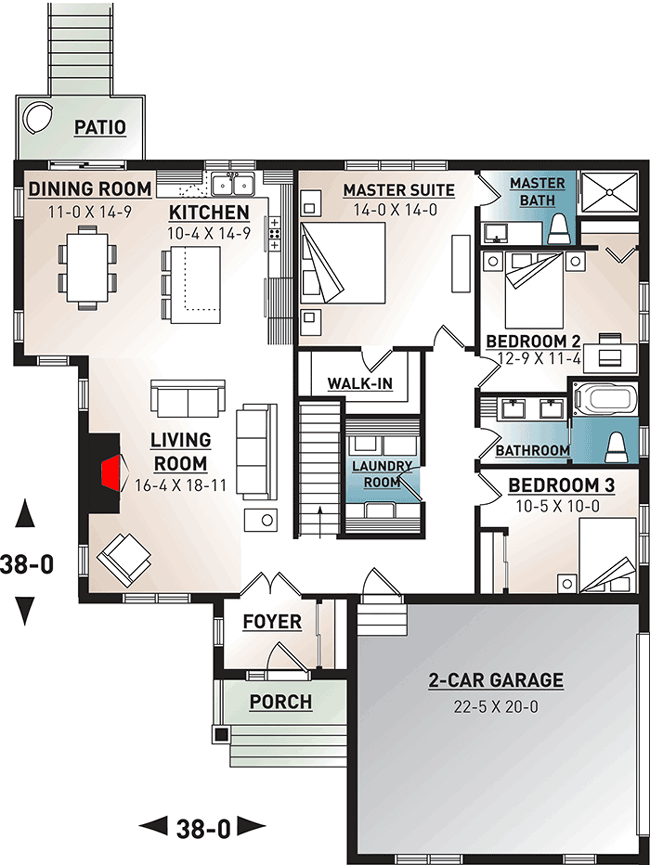 Plan 22541DR: New American Ranch House Plan with Lots of Options - Floor Plan - Main Level - Contemporary, Craftsman, New American, Northwest, Ranch