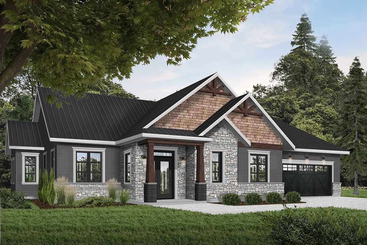 Plan 22542DR: Rugged-and-Rustic 3-Bed Ranch Home Plan - Image #4 - Craftsman, New American, Northwest, Ranch, Rustic