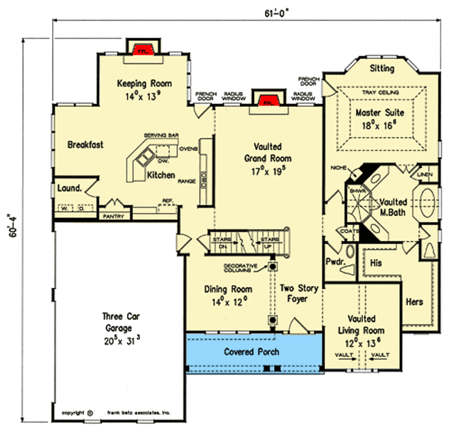 Plan 710134BTZ: 4-Bed Traditional House Plan with Upstairs Bonus Room - Floor Plan - Main Level - Southern, Traditional