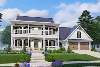 Nouveau Southern-Style House Plan with Stacked Porches Front and Back - 2458 Sq Ft