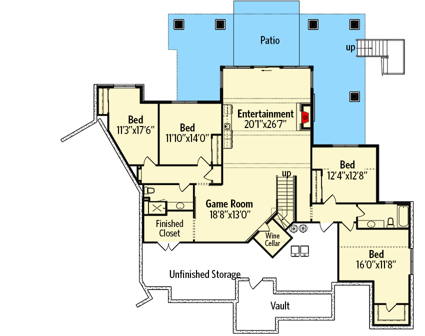 Plan 95057RW: Spacious Mountain House Plan with Beautiful Rear Views - 5007 Sq Ft - Floor Plan - Lower Level - Country, Craftsman, Mountain, New American, Northwest, Rustic