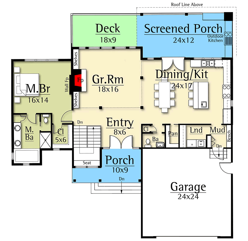 Plan 18882CK: Modern Country Farmhouse Plan with Finished Lower Level - Floor Plan - Main Level - Country, Farmhouse, Mountain, New American, Northwest, Rustic