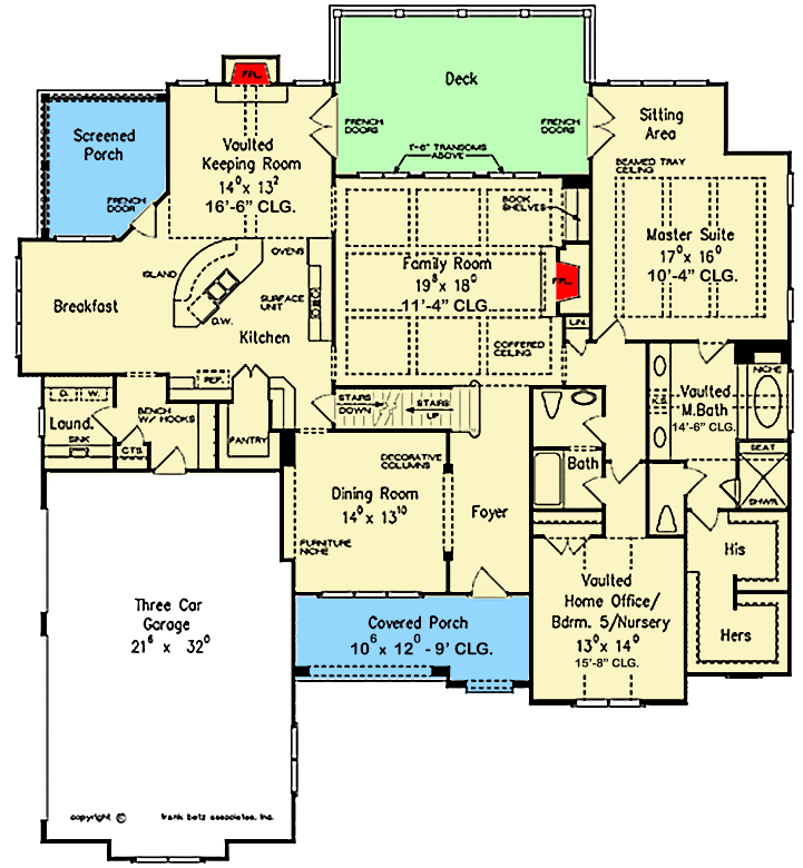 Plan 710140BTZ: Two-Story French Country Home Plan with First-Floor Master - Floor Plan - Main Level - European, French Country, Southern, Traditional