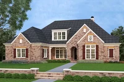 Two-Story French Country Home Plan with First-Floor Master
