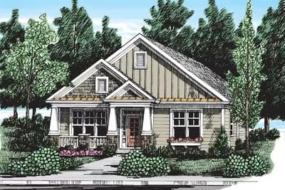 2-Bed Craftsman Home Plan with Office Option