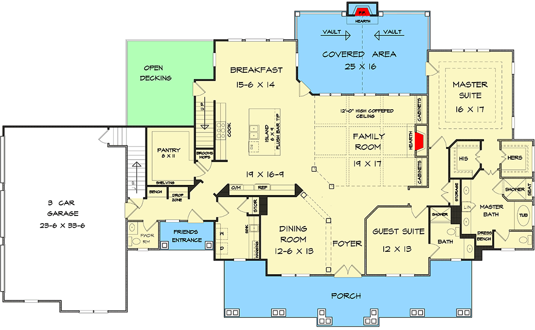 Plan 360027DK: Engaging 4-Bed Traditional Plan with Side-Entry Garage - Floor Plan - Main Level - Craftsman, Farmhouse, Traditional