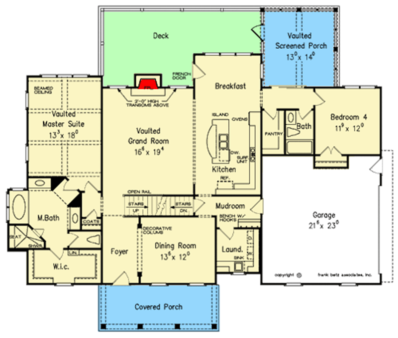 Plan 710149BTZ: 4-Bed Craftsman House Plan with Rocking Chair Porch - Floor Plan - Main Level - Craftsman, Southern, Traditional