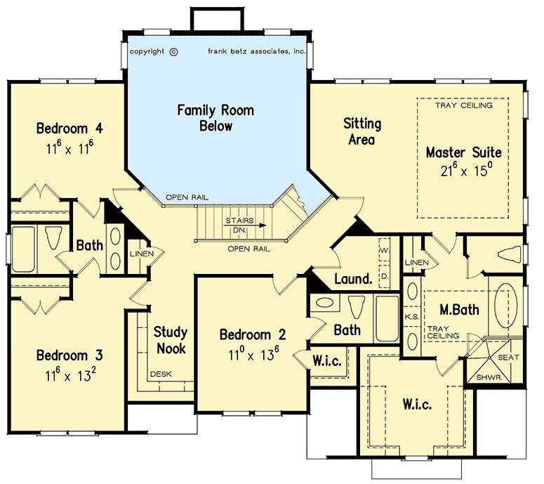 Plan 710150BTZ: 2-Story Brick House Plan with Upstairs Laundry - Floor Plan - 2nd Floor - European, Southern, Traditional