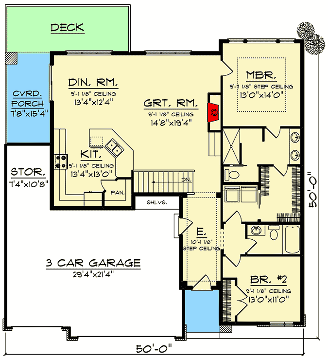 Plan 890097AH: One-Level Modern House Plan with 3-Car Garage - 1484 Sq Ft - Floor Plan - Main Level - Mid Century Modern, Modern, Northwest, Prairie, Ranch