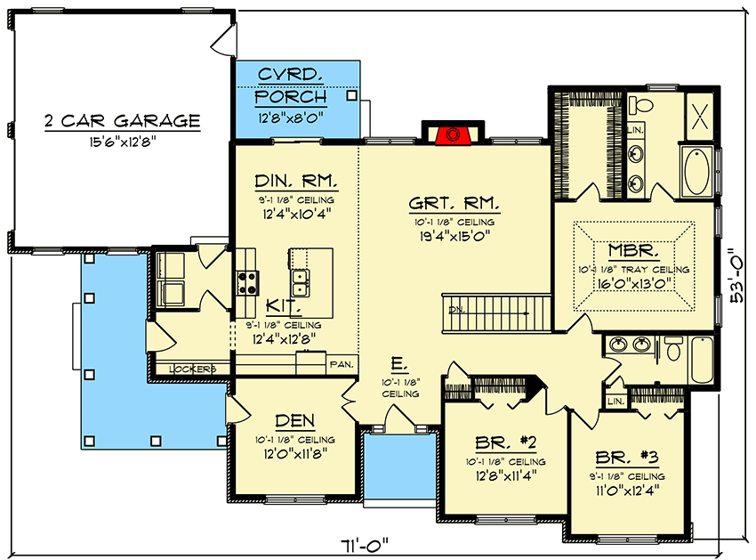 Plan 890106AH: 3-Bed Ranch House Plan with Den  - Floor Plan - Main Level - Country, Craftsman, Ranch